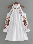 Romwe Open Shoulder Flower Embroidered Zipper Back Dress