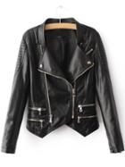 Romwe Black Zipper Embellished Asymmetrical Pu Jacket