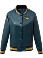 Romwe Blue And Green Single Breasted Embroidery Jacket