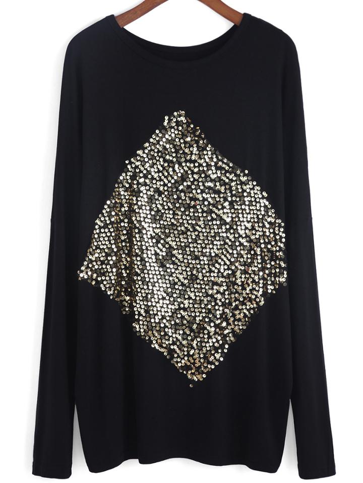Romwe Long Sleeve Sequined Shift Dress