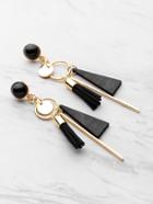 Romwe Triangle And Tassel Detail Drop Earrings With Gemstone
