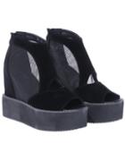 Romwe Black Zipper Platform Pierced Peep Toe Boots
