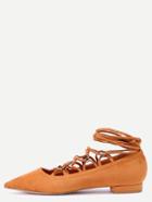 Romwe Brown Faux Suede Pointed Toe Criss Cross Flats