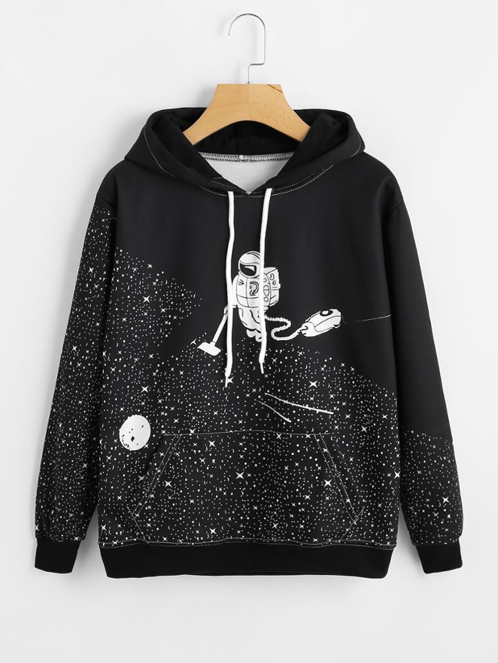 Romwe Graphic Print Kangaroo Pocket Hoodie
