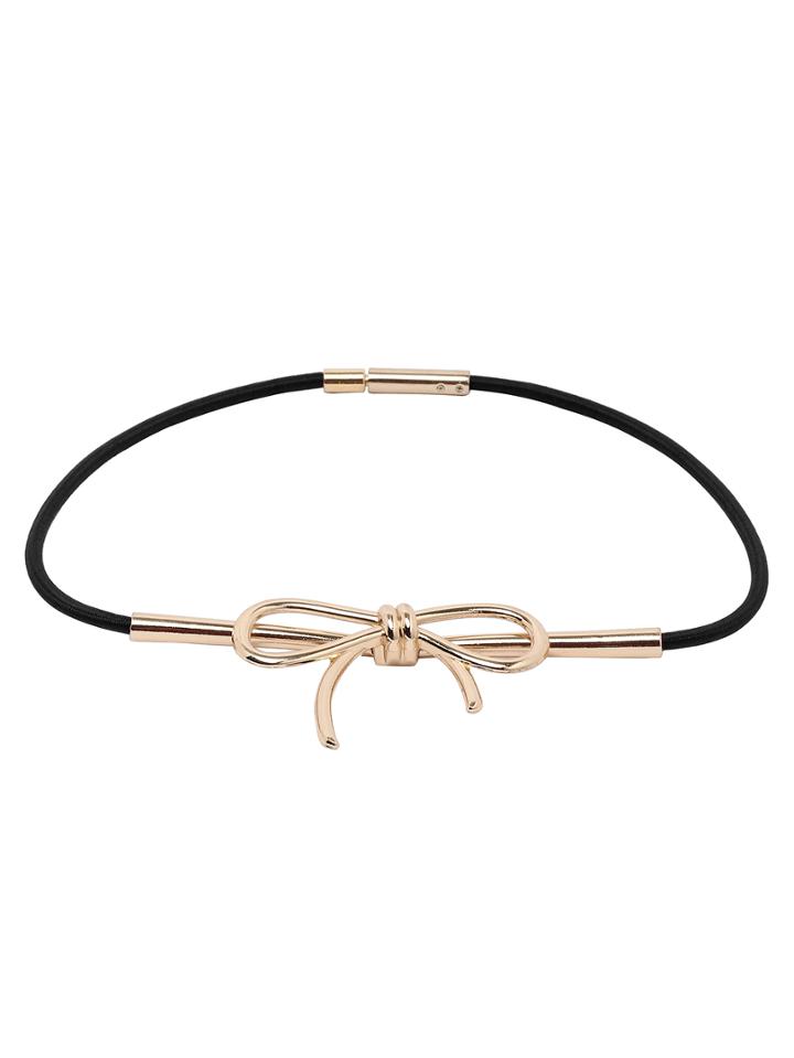 Romwe Metal Bowknot Elastic Belt - Black