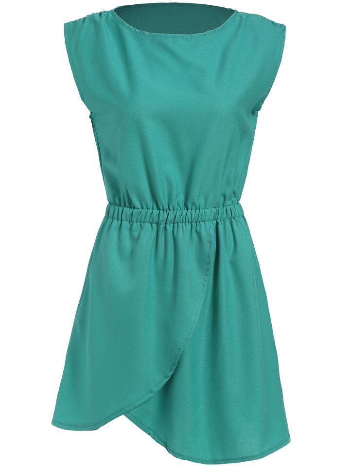 Romwe Green Round Neck Sleeveless Cross Chiffon Dress