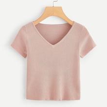Romwe V-neck Ribbed Sweater