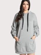 Romwe Gathered Puff Sleeve Hoodie Dress