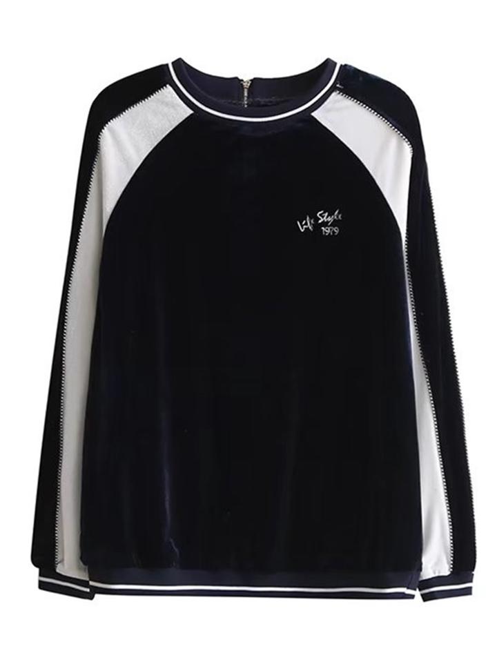 Romwe Striped Trim Raglan Sleeve Velvet Sweatshirt