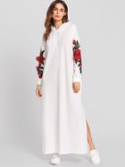 Romwe 3d Embroidered Applique Slit Side Hoodie Dress