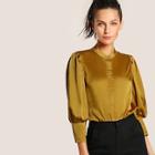 Romwe Puff Sleeve Slim Fit Satin Blouse