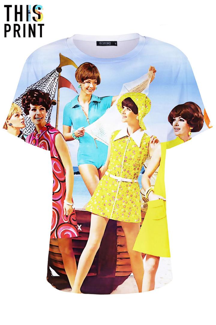 Romwe This Is Print Live In 60s Print Short-sleeved T-shirt