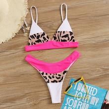 Romwe Leopard Colorblock Triangle Top With High Cut Bikini