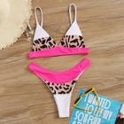 Romwe Leopard Colorblock Triangle Top With High Cut Bikini