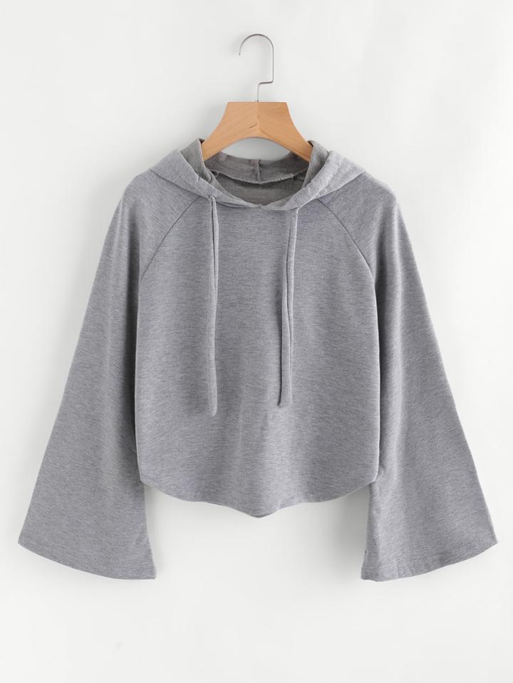 Romwe Hooded Fluted Sleeve Drawstring Sweatshirt