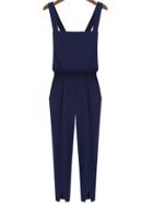 Romwe Navy Criss Cross Strap Split Jumpsuits