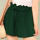 Romwe Plus Paperbag Waist Solid Belted Shorts