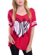 Romwe Heart Print Striped Sleeve T-shirt