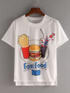 Romwe Dip Hem Hamburgers And French Fries Print Slit T-shirt