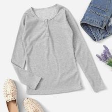 Romwe Button Front Ribbed Henley Tee