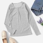 Romwe Button Front Ribbed Henley Tee