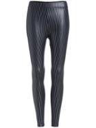 Romwe Vertical Striped Pu Slim Leggings