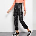 Romwe Paperbag Waist Drawstring Hem Faux Leather Pants
