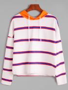 Romwe Striped Drop Shoulder Contrast Hood Sweatshirt