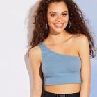 Romwe Ribbed One Shoulder Crop Top
