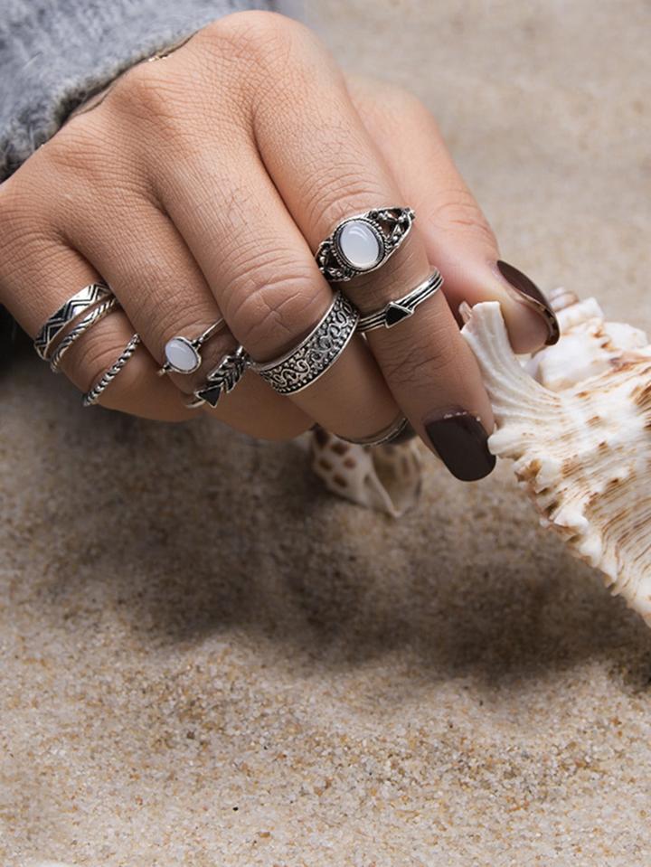 Romwe Geometric Design Ring Set 9pcs