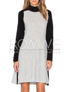 Romwe Grey Mock Neck Contrast Sleeve T-shirt Dress