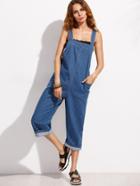 Romwe Blue Overall Jeans With Patch Pockets