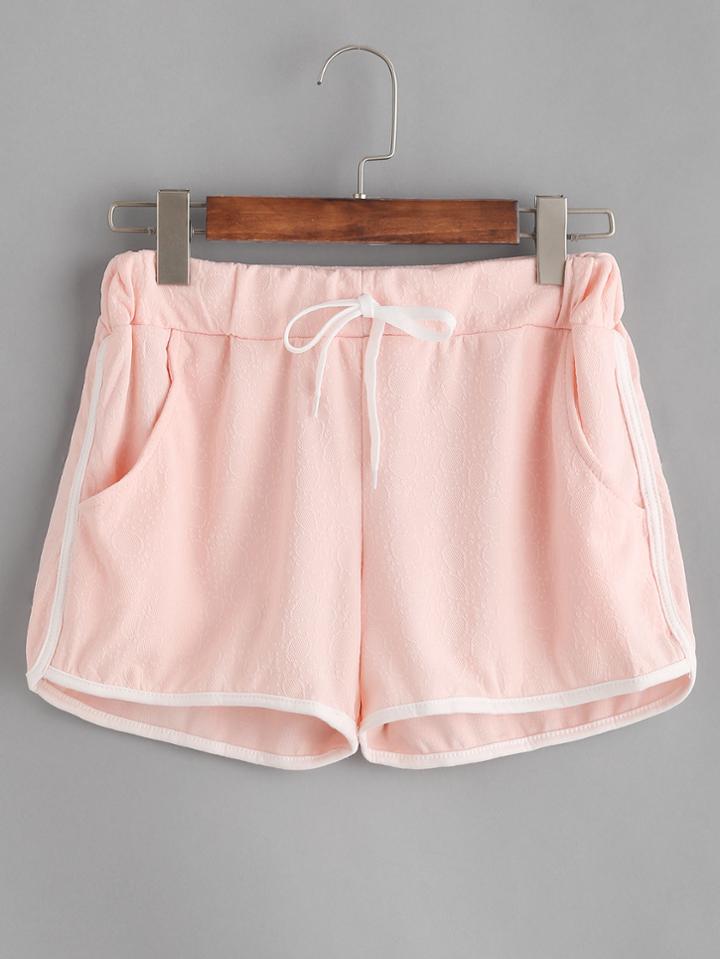 Romwe Contrast Trim Drawstring Shorts