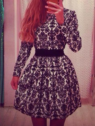 Romwe Long Sleeve Slim Print Dress