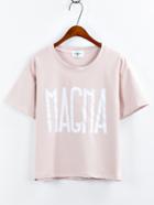 Romwe Letter Print Simple Pink T-shirt