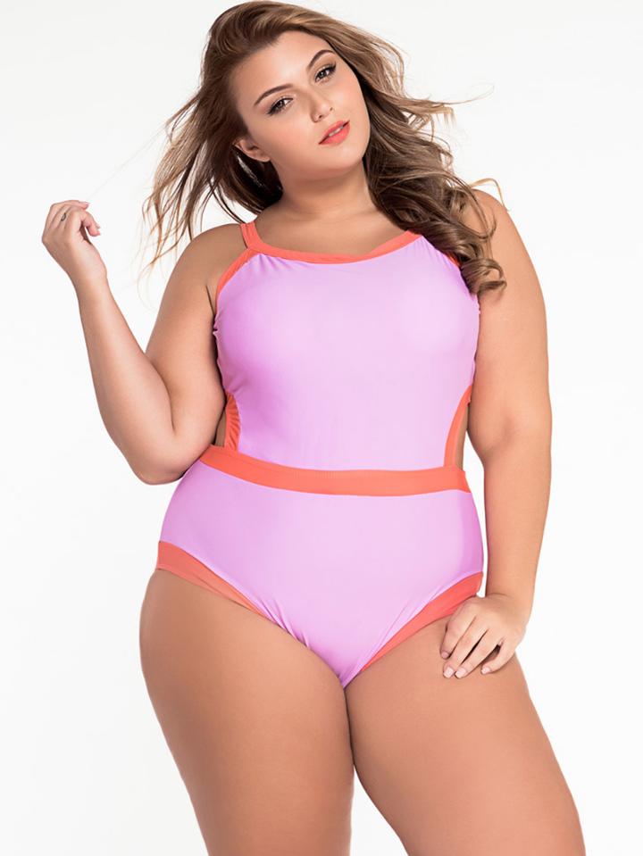 Romwe Plus Size Color Block One-piece Swimwear