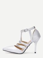 Romwe Silver Strappy Pointed Toe Pumps