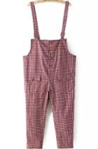 Romwe Straps With Pockets Plaid Wine Red Jumpsuit