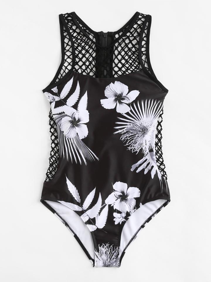 Romwe Fishnet Back Swimsuit