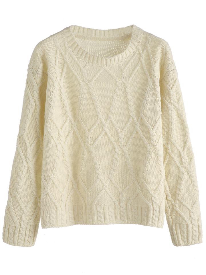 Romwe Beige Cable Knit Dropped Shoulder Seam Sweater