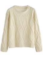 Romwe Beige Cable Knit Dropped Shoulder Seam Sweater