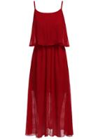 Romwe Spaghetti Strap Chiffon Pleated Red Dress