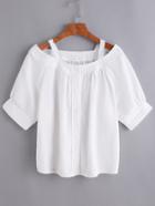 Romwe White Cold Shoulder Button Front Top
