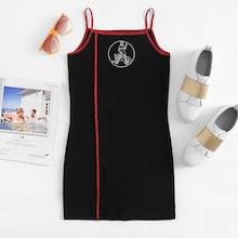 Romwe Contrast Trim Embroidery Cami Dress