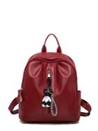 Romwe Faux Leather Backpack With Bear Charm