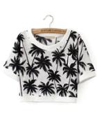 Romwe Tropicals Print Crop White T-shirt