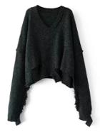 Romwe Drop Shoulder Oversized Ripped Sweater