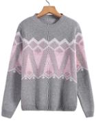 Romwe Grey Knit Sweater In Wave Pattern