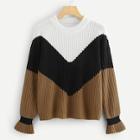 Romwe Flounce Sleeve Colorblock Chevron Jumper