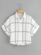 Romwe Plaid Cuffed Crop Shirt